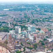 Helicopter view of London. Beautiful city aerial view.