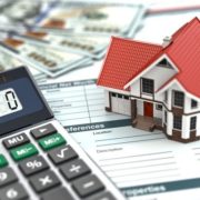 Mortgage calculator. House, noney and document. 3d