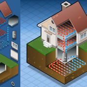 Detailed illustration of a geothermal heat pump/underfloorheating diagram 
This illustration is saved in EPS10 with color space in RGB.
Where possible, the objects have been grouped to make it easily editable or hidden.
This image has transparent forms under the land, the floors.